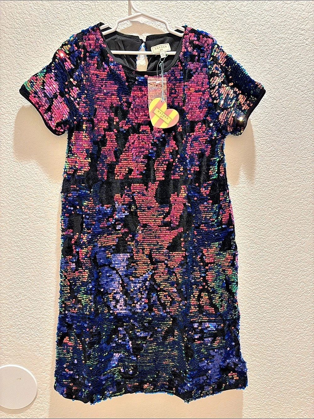 Hayden Sequin Mini Dress in Black & Pink XL NWT